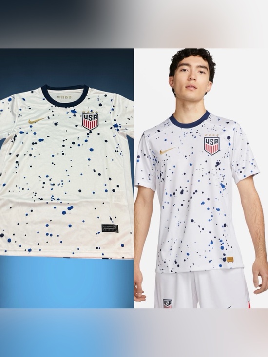 Nike Other - Nike White Splatter Soccer USA Jersey with Navy Accents M Young size